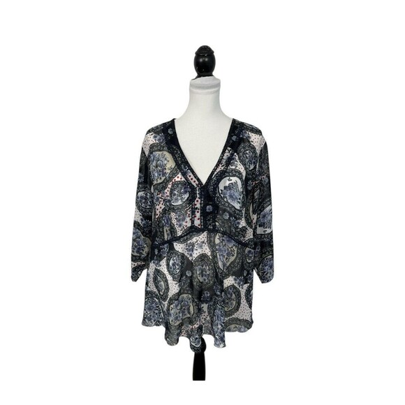 Bay Studio Career Blouse Plus Size 2X Sheer Boho V Neck Floral Lace Tunic Top - Picture 10 of 10